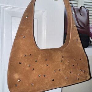 Melie Bianco Anthropologie brand Studded Tan Suede Shoulder Bag